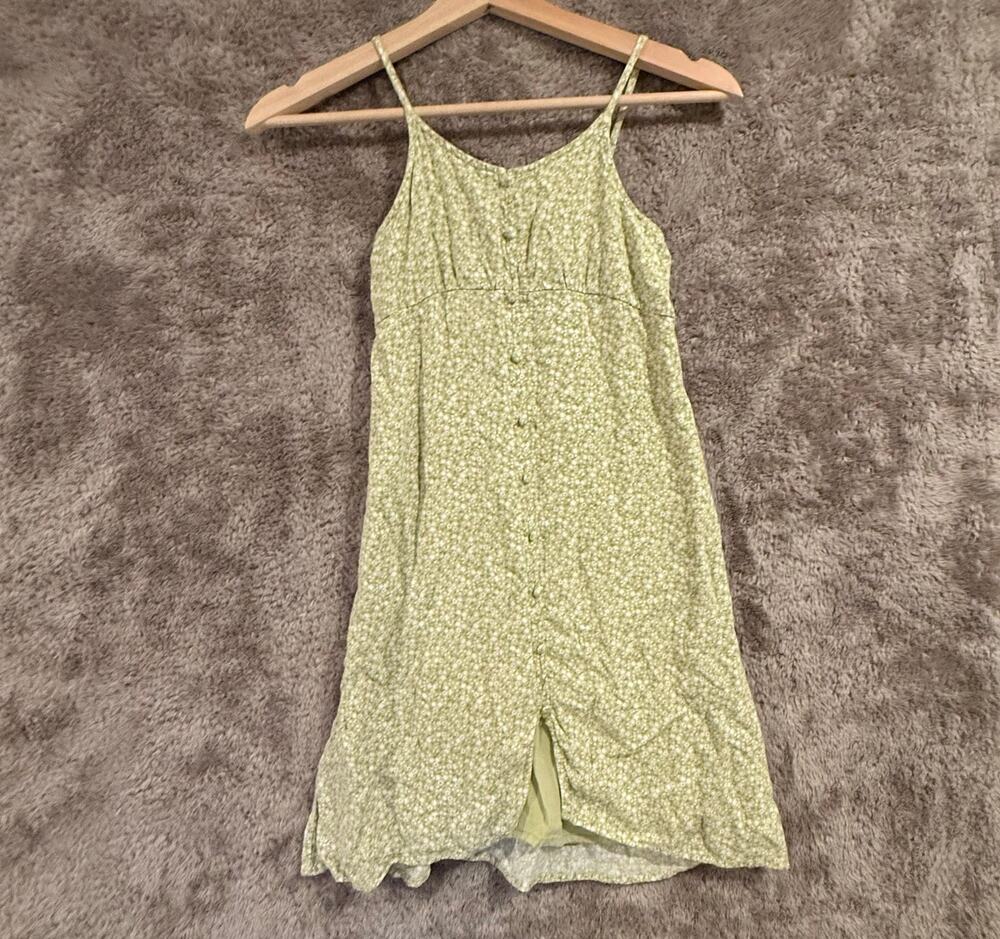 Abercrombie Kids Green Ditsy Floral Smocked Sundress Midi Dress Button Front 7 8